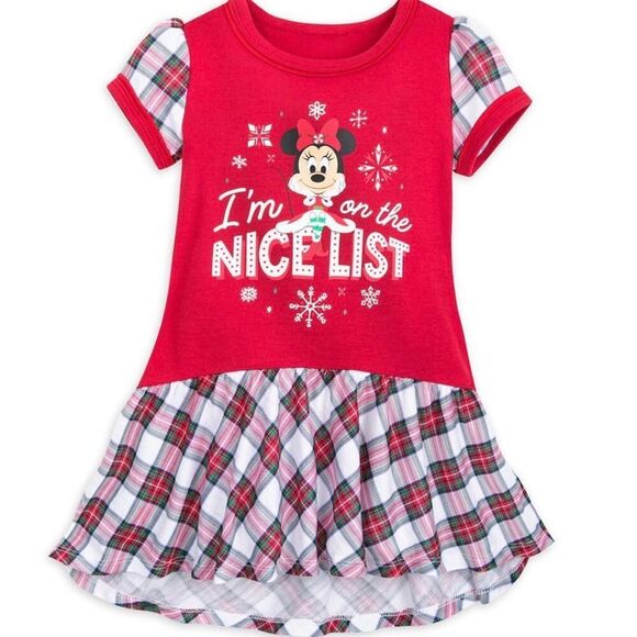 Disney Girls Nightshirt Santa Minnie I'm on the Nice List 2T Preowned Christmas - Picture 4 of 5